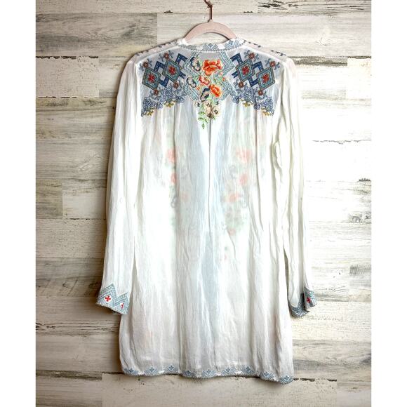 Johnny Was Women’s XS Harlow White Embroidered Sheer Tunic Blouse Top designer - Picture 5 of 10
